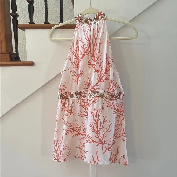 MICHAEL Michael Kors Silk Coral Print Halter Top with Embellished Waist, Size 10 - Picture 4 of 16